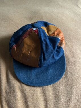 1980/90s Denim and Leather Patchwork Cap - Blue & Brown